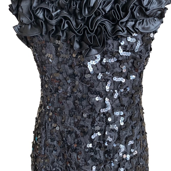 JESSICA MCCLINTOCK GUNNE SAX Vintage 80s 90s Sequin Ruffle Strapless Mini Dress - Picture 3 of 12
